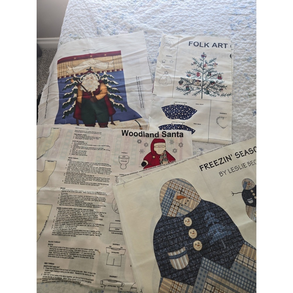 Lot of 4 uncut Vintage Christmas Cut & Sew Fabric Sewing panels